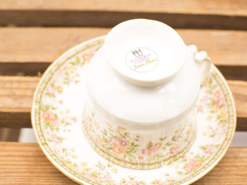 Elegant vintage bone china tea cup and saucer with floral design, perfect for cozy tea moments.