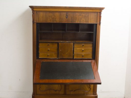 Elegant vintage wooden secretary desk with polished finish and functional writing surface.