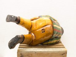 Whimsical colorful wooden clown figurine, perfect for vintage collections or playful decor.