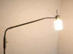 Sleek modern lamp with flexible arm, frosted glass shade, perfect for cozy lighting and style.