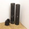 Set of used black metal pipes for industrial decor or functional plumbing applications.