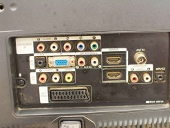 Back panel of a modern LCD TV featuring multiple audio and video connection options.