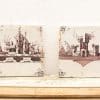 Vintage hand-painted tiles featuring serene landscape and castle designs for nostalgic decor.