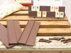 Rummikub game set with vintage tiles and joker, ideal for family game nights.