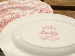 Vintage Myott Royal Mail plate featuring hand engraving, glossy white finish, and refined edges.