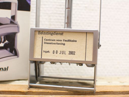 Vintage Dutch tax office date stamp from 2002, ideal for collectors and unique decor.