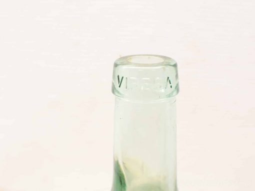 Vintage green glass bottle with VIRGINIA engraving, elegant design for collectors and enthusiasts.