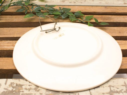 Elegant white ceramic plate with greenery on rustic wood for charming home décor.