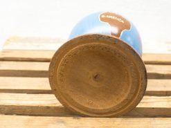 Decorative globe highlighting South America with a glossy finish and rustic wooden base.