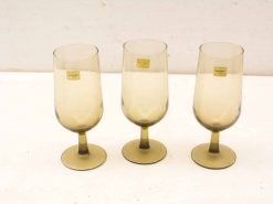 Elegant vintage glasses set of 3 with gold labels, perfect for special occasions.