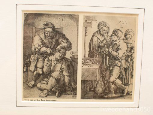 16th-century engraving by Lucas van Leyden depicting medicine and social interactions of the era.