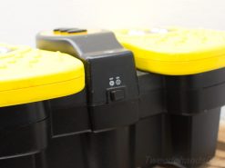 Durable black toolbox with yellow accents and ergonomic design for tool organization and accessibility.