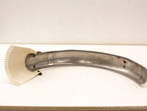 Ergonomic vintage hand rake, polished stainless steel tool for efficient gardening and soil cultivation.