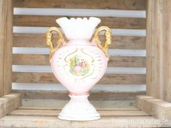 Elegant vintage vase with hand-painted scene and gold accents, perfect for art lovers.