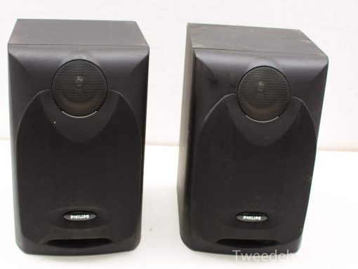 Philips compact speakers: stylish black design for enhanced PC and audio system sound quality.