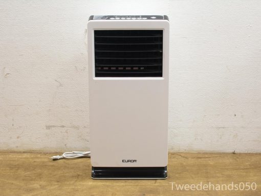 Portable air conditioner with sleek white and black design, perfect for indoor cooling in small spaces.