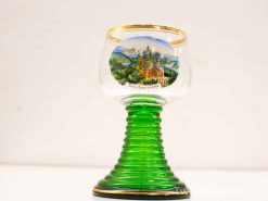 Decorative Neuschwanstein Castle glass with green ribbed base, perfect for collectors and souvenirs.