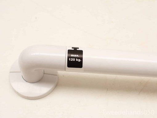 White bathroom grab bar with 120kg weight capacity for safety and support.