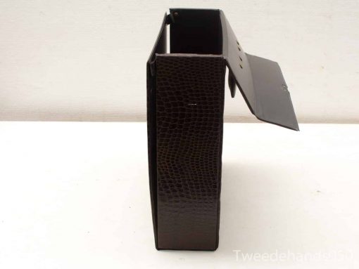 Stylish dark brown document holder with reptile pattern, perfect for business use.