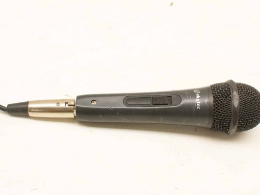 Vintage black handheld microphone for professional sound in live performances and studio recordings.
