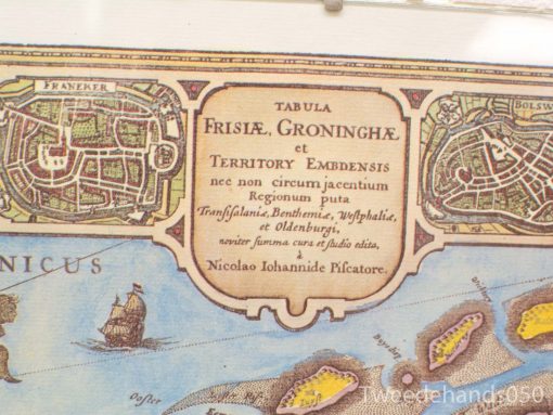 Vintage map of Friesland, Groningen, and Embden with detailed illustrations by Nicolao Johannide Picatore.