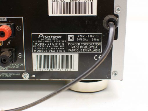 Pioneer VSX-515-S multichannel receiver with multiple inputs for versatile home theater setup.