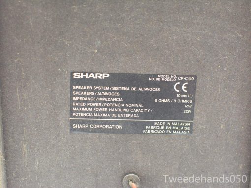 Sharp CP-C410 Speaker System: Excellent condition, 10W power, 8-ohm impedance, made in Malaysia.