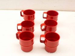 Set of 6 vibrant red coffee mugs with handles for cozy gatherings.