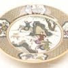 Vibrant decorative plate featuring hunting theme with floral border, ideal for collectors and art enthusiasts.