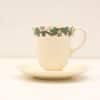 Elegant vintage teacup and saucer with green vine design, perfect for tea parties.