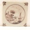 Serene rustic tile featuring a tranquil landscape with boats, trees, and charming architecture.