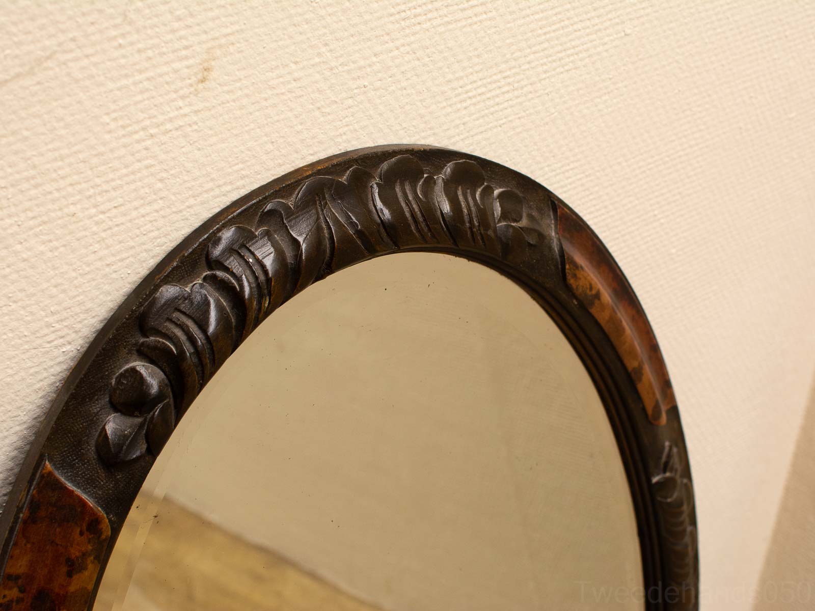 Hout gesneden ovalen spiegel 29428