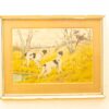 Alert hunting dogs in a golden field with pheasants, embodying natures beauty and adventure.