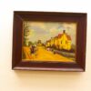 Charming rural painting with vibrant path, warm houses, and nostalgic community life.