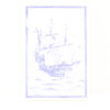 Historic ship sailing on tranquil waves, inspired by Delftware art, capturing maritime adventure.