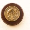 Bronze maritime discovery medal on a dark wooden plaque showcasing ocean life and exploration.