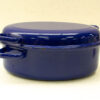 Vintage deep blue enamel cookware, ideal for family meals and versatile cooking methods.