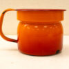 Vintage orange mug with playful red rim, sturdy handle, and charming wear, ideal for retro kitchens.