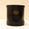 Vintage black metal 2-liter measuring container with brass plaque for functional elegance.