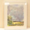 Tranquil impressionistic landscape featuring a vibrant tree against a dramatic sky.