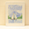 Serene sailboat on calm water, reflecting a peaceful, sunny day in natures beauty.