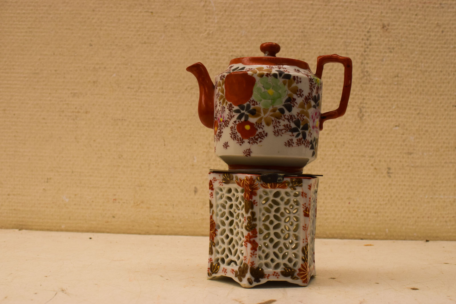 4 delig Porseleinen theepot met theelicht  45816