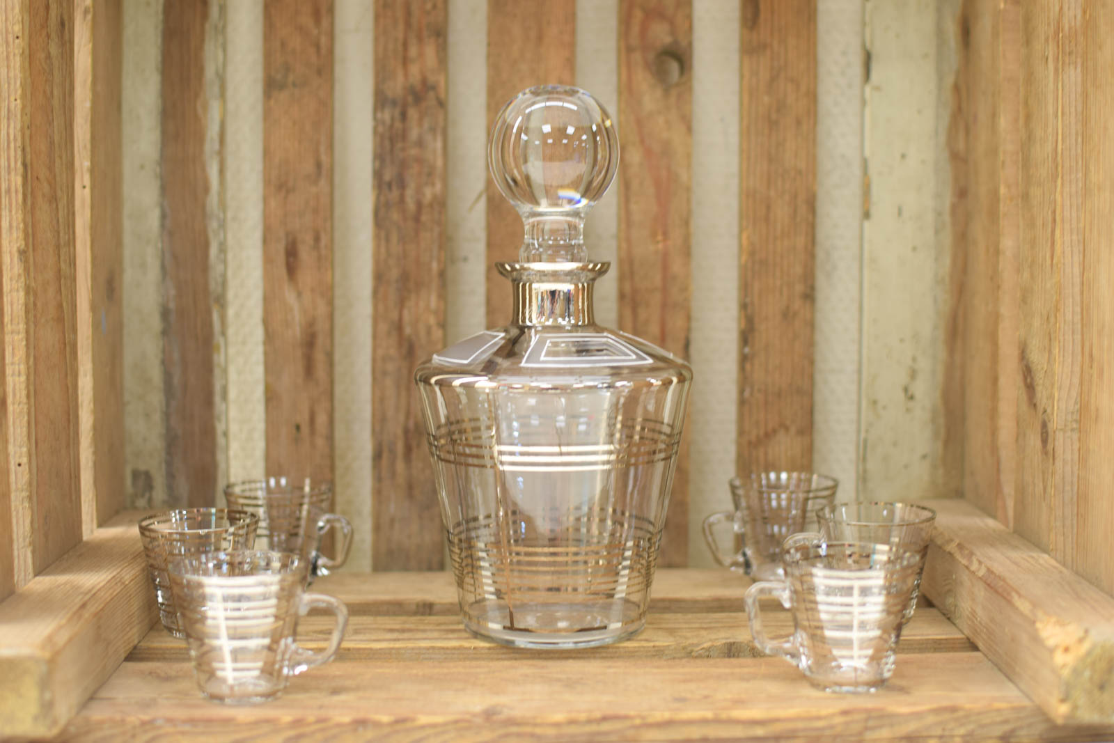 7 delig Glazen karaf met 6 glazen kopjes  46215