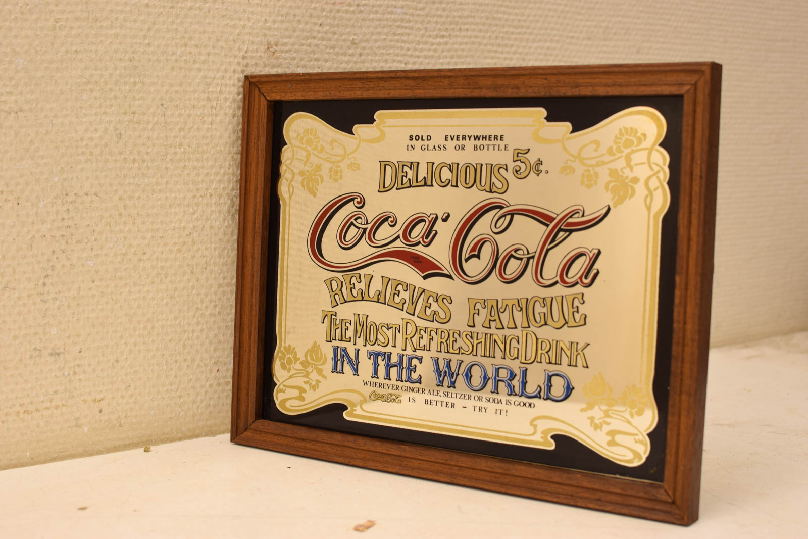 Coca cola spiegel in houten lijst  46240