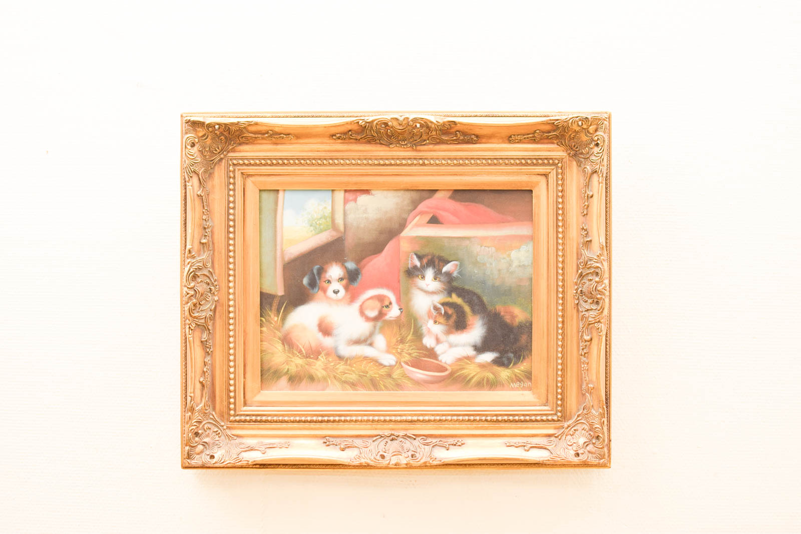 Schilderij van jonge kittens en een puppy 46117