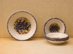 5 delig Porseleinen mossel schaal met 4 stuks diepe borden 46761