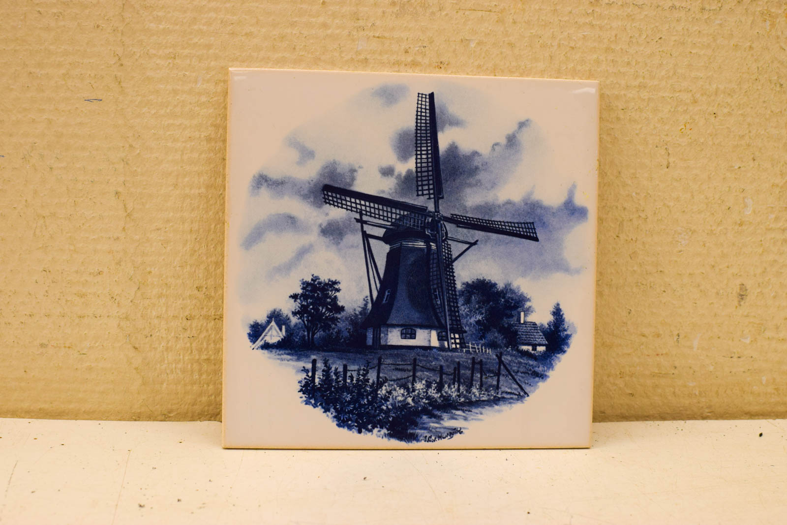 Wandtegel met prent van een molen  47952