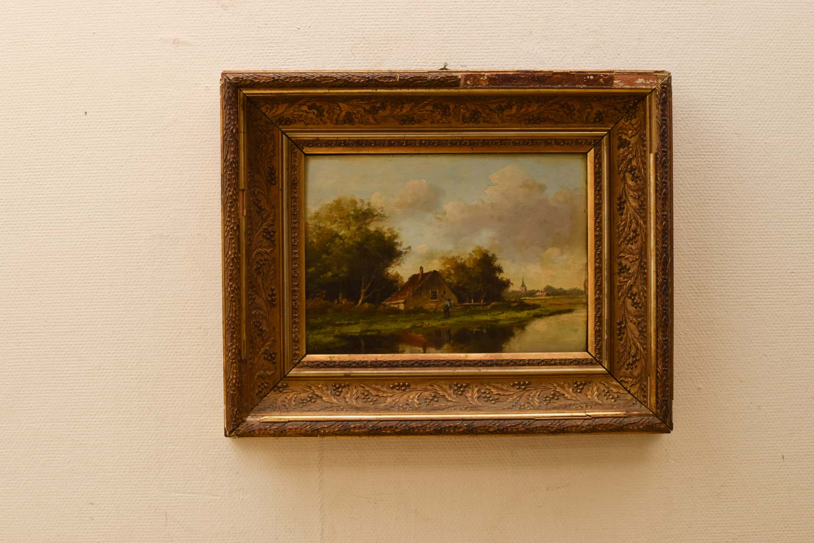 Schilderij van een boerderij met een boer 48398