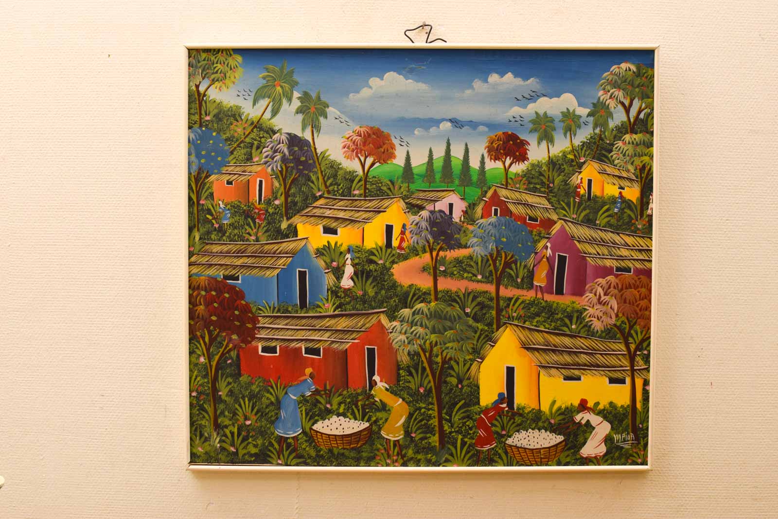 Schilderij van een dorpje in het bos 48473