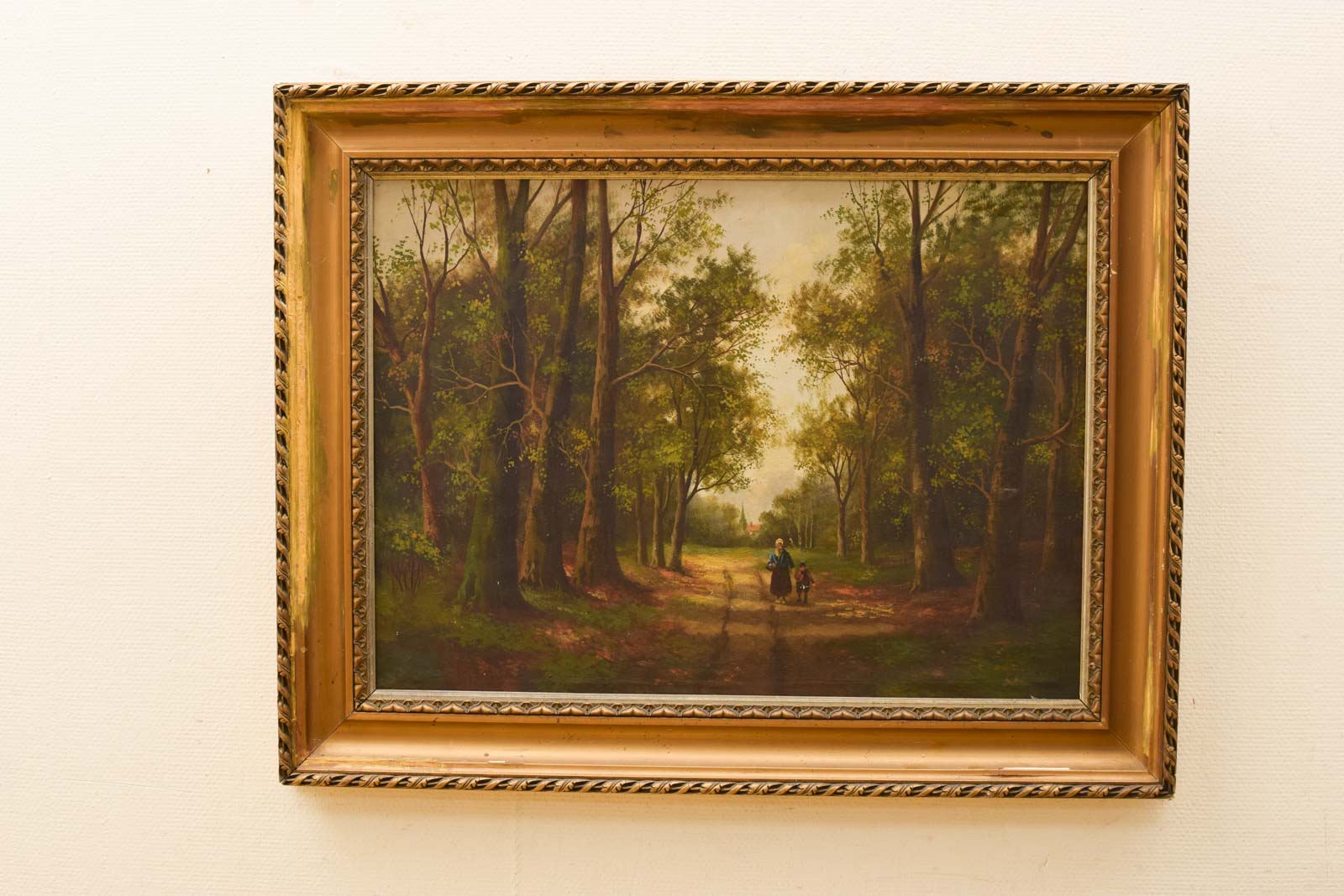 Schilderij van een vrouw met een kind in het bos 48516